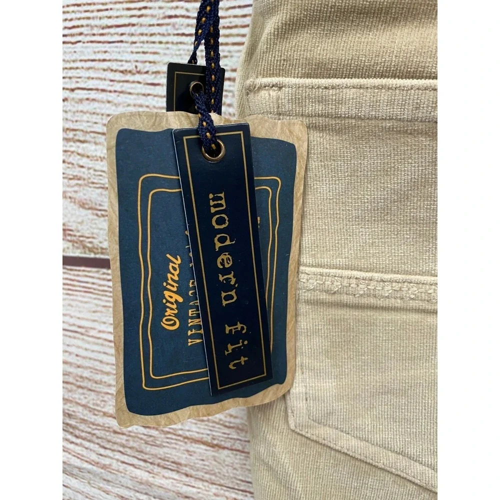 Vintage 1946 Corduroy Pants Mens 40X33.5 Beige Modern Tight Fit Stretch New